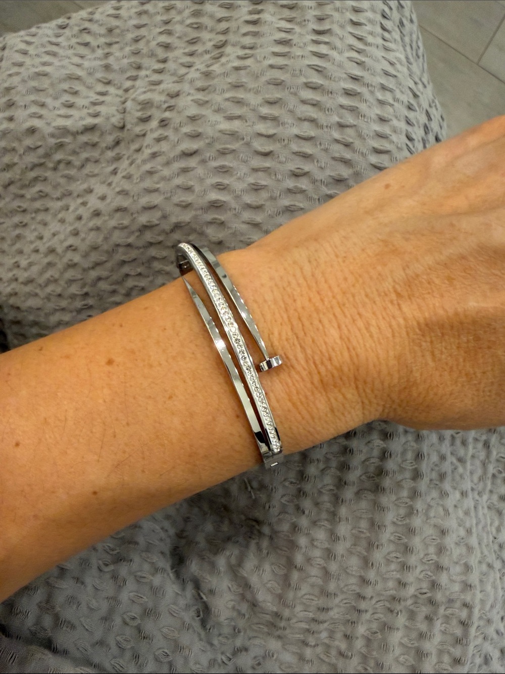 Sterling-Inspired Silver Crystal Nail Cuff Bracelet - Silver stainless steel